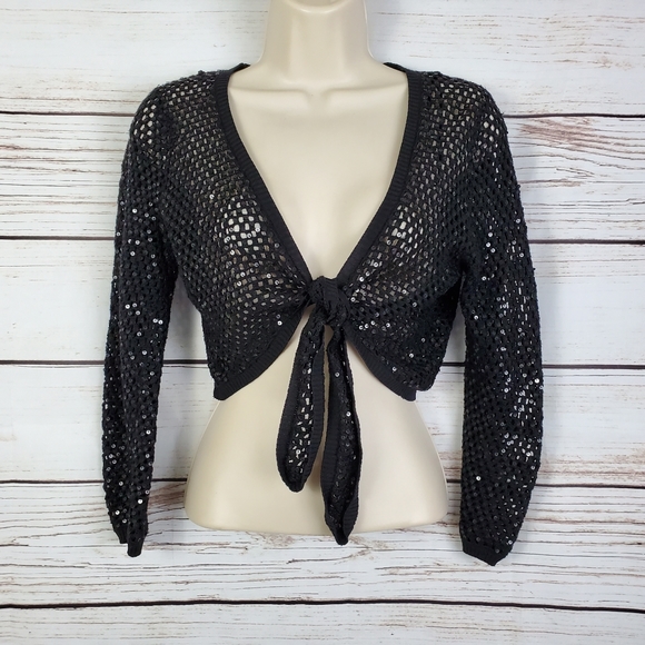 INC International Concepts Sweaters - INC | Silk Blend Knit Sequin Tie Shrug Top